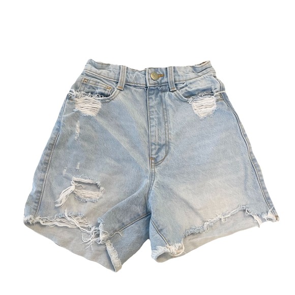 Zara Pants - ZARA High Waist Denim Mom Shorts Light Blue Cotton Size 0 Vintage Vibes Distress